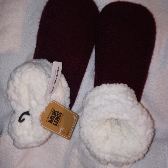🆕MUK LUKS | SHEA INFUSED Sherpa Burgundy Knit Slipper Size Womens L-XL 8.5-11 - Picture 6 of 15